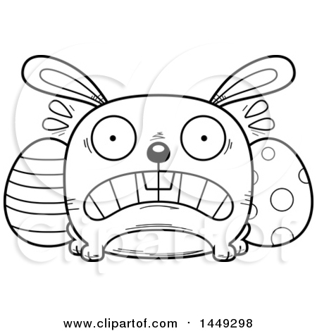 Clipart Graphic of a Cartoon Black And White Lineart Scared Easter Bunny Character Mascot - Royalty Free Vector Illustration by Cory Thoman