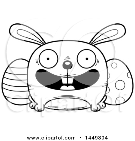Clipart Graphic of a Cartoon Black And White Lineart Happy Easter Bunny Character Mascot - Royalty Free Vector Illustration by Cory Thoman
