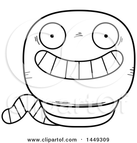 Clipart Graphic of a Cartoon Black and White Lineart Grinning Worm Character Mascot - Royalty Free Vector Illustration by Cory Thoman