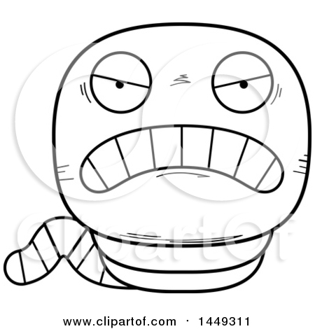 Clipart Graphic of a Cartoon Black and White Lineart Mad Worm Character Mascot - Royalty Free Vector Illustration by Cory Thoman
