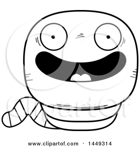 Clipart Graphic of a Cartoon Black and White Lineart Happy Worm Character Mascot - Royalty Free Vector Illustration by Cory Thoman