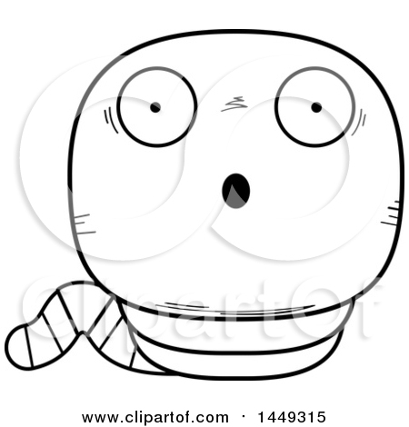 Clipart Graphic of a Cartoon Black and White Lineart Surprised Worm Character Mascot - Royalty Free Vector Illustration by Cory Thoman