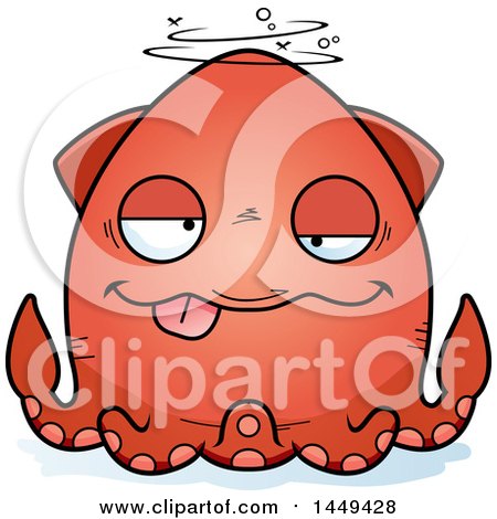Clipart Graphic of a Cartoon Drunk Squid Character Mascot - Royalty Free Vector Illustration by Cory Thoman