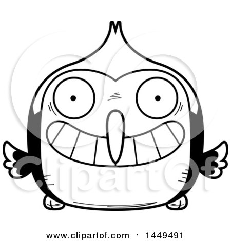 Clipart Graphic of a Cartoon Black and White Lineart Grinning Woodpecker Character Mascot - Royalty Free Vector Illustration by Cory Thoman