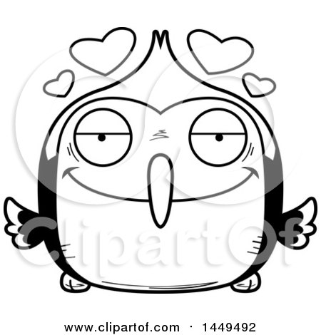 Clipart Graphic of a Cartoon Black and White Lineart Loving Woodpecker Character Mascot - Royalty Free Vector Illustration by Cory Thoman