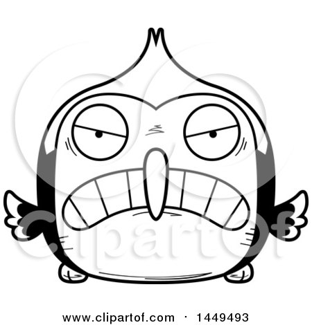 Clipart Graphic of a Cartoon Black and White Lineart Mad Woodpecker Character Mascot - Royalty Free Vector Illustration by Cory Thoman