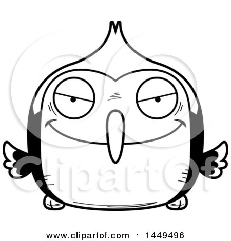 Clipart Graphic of a Cartoon Black and White Lineart Evil Woodpecker Character Mascot - Royalty Free Vector Illustration by Cory Thoman