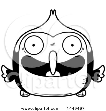 Clipart Graphic of a Cartoon Black and White Lineart Happy Woodpecker Character Mascot - Royalty Free Vector Illustration by Cory Thoman
