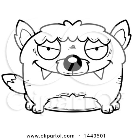 Clipart Graphic of a Cartoon Black and White Lineart Evil Wolf Character Mascot - Royalty Free Vector Illustration by Cory Thoman