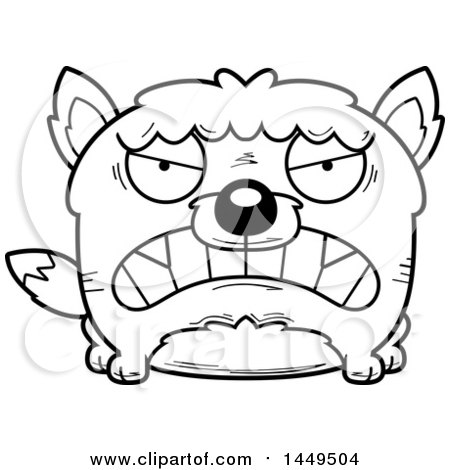 Clipart Graphic of a Cartoon Black and White Lineart Mad Wolf Character Mascot - Royalty Free Vector Illustration by Cory Thoman