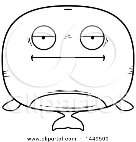 Clipart Graphic of a Cartoon Black and White Lineart Bored Whale Character Mascot - Royalty Free Vector Illustration by Cory Thoman