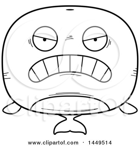Clipart Graphic of a Cartoon Black and White Lineart Mad Whale Character Mascot - Royalty Free Vector Illustration by Cory Thoman