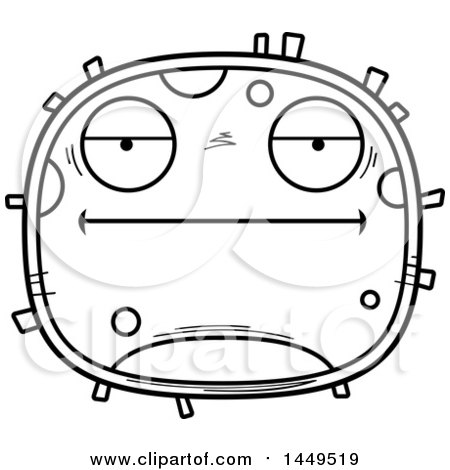 Clipart Graphic of a Cartoon Black and White Lineart Bored Cell Character Mascot - Royalty Free Vector Illustration by Cory Thoman