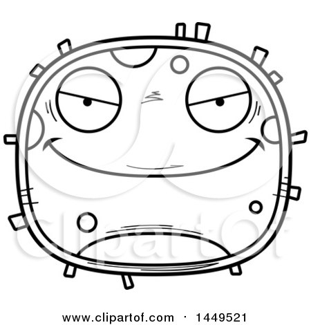 Clipart Graphic of a Cartoon Black and White Lineart Evil Cell Character Mascot - Royalty Free Vector Illustration by Cory Thoman