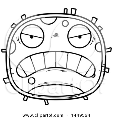 Clipart Graphic of a Cartoon Black and White Lineart Mad Cell Character Mascot - Royalty Free Vector Illustration by Cory Thoman