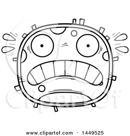 Clipart Graphic of a Cartoon Black and White Lineart Scared Cell Character Mascot - Royalty Free Vector Illustration by Cory Thoman