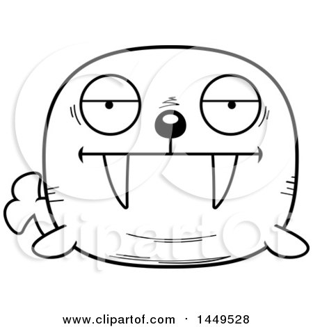 Clipart Graphic of a Cartoon Black and White Lineart Bored Walrus Character Mascot - Royalty Free Vector Illustration by Cory Thoman