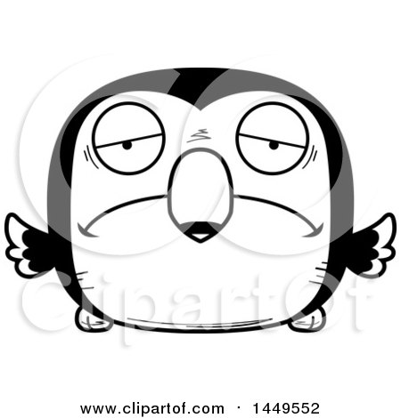Clipart Graphic of a Cartoon Black and White Lineart Sad Toucan Bird Character Mascot - Royalty Free Vector Illustration by Cory Thoman