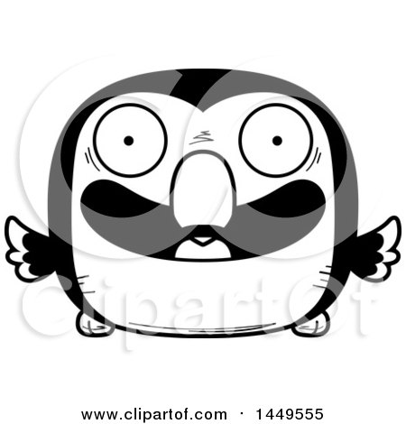 Clipart Graphic of a Cartoon Black and White Lineart Happy Toucan Bird Character Mascot - Royalty Free Vector Illustration by Cory Thoman