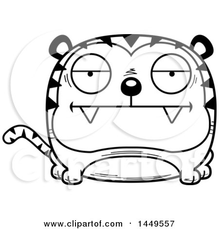 Clipart Graphic of a Cartoon Black and White Lineart Bored Tiger Character Mascot - Royalty Free Vector Illustration by Cory Thoman