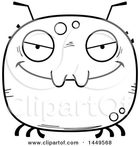 Clipart Graphic of a Cartoon Black and White Lineart Evil Tick Character Mascot - Royalty Free Vector Illustration by Cory Thoman