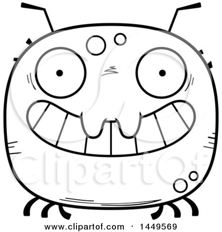Clipart Graphic of a Cartoon Black and White Lineart Grinning Tick Character Mascot - Royalty Free Vector Illustration by Cory Thoman