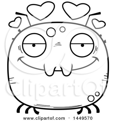 Clipart Graphic of a Cartoon Black and White Lineart Loving Tick Character Mascot - Royalty Free Vector Illustration by Cory Thoman