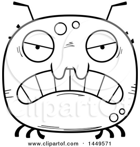 Clipart Graphic of a Cartoon Black and White Lineart Mad Tick Character Mascot - Royalty Free Vector Illustration by Cory Thoman