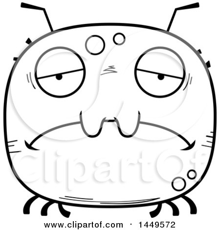 Clipart Graphic of a Cartoon Black and White Lineart Sad Tick Character Mascot - Royalty Free Vector Illustration by Cory Thoman