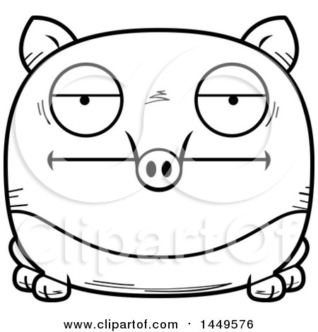 Clipart Graphic of a Cartoon Black and White Lineart Bored Tapir Character Mascot - Royalty Free Vector Illustration by Cory Thoman