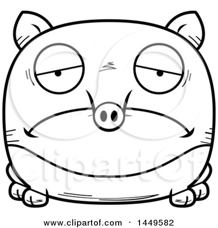 Clipart Graphic of a Cartoon Black and White Lineart Sad Tapir Character Mascot - Royalty Free Vector Illustration by Cory Thoman
