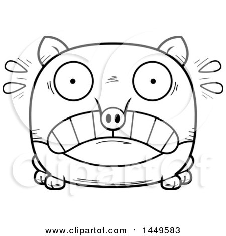 Clipart Graphic of a Cartoon Black and White Lineart Scared Tapir Character Mascot - Royalty Free Vector Illustration by Cory Thoman