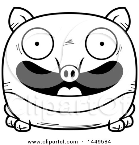 Clipart Graphic of a Cartoon Black and White Lineart Happy Tapir