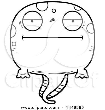 Clipart Graphic of a Cartoon Black and White Lineart Bored Tadpole Pollywog Character Mascot - Royalty Free Vector Illustration by Cory Thoman