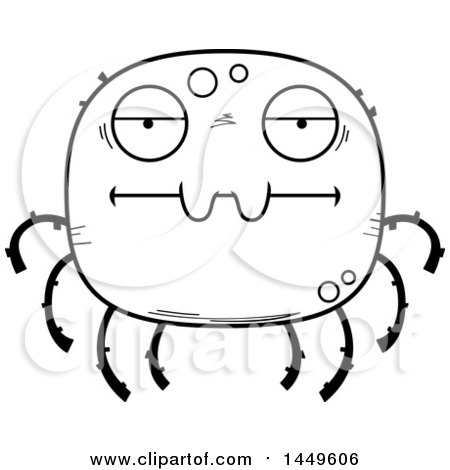 Clipart Graphic of a Cartoon Black and White Lineart Bored Spider Character Mascot - Royalty Free Vector Illustration by Cory Thoman