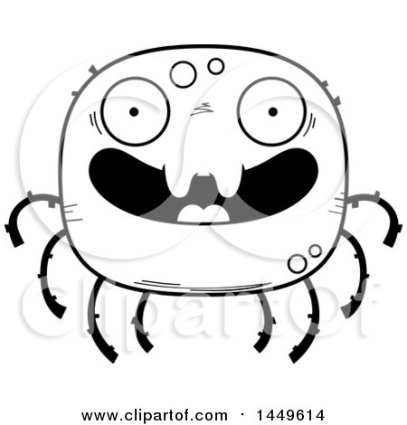 Clipart Graphic of a Cartoon Black and White Lineart Happy Spider Character Mascot - Royalty Free Vector Illustration by Cory Thoman