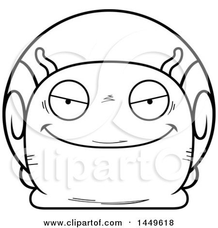Clipart Graphic of a Cartoon Black and White Lineart Sly Snail Character Mascot - Royalty Free Vector Illustration by Cory Thoman