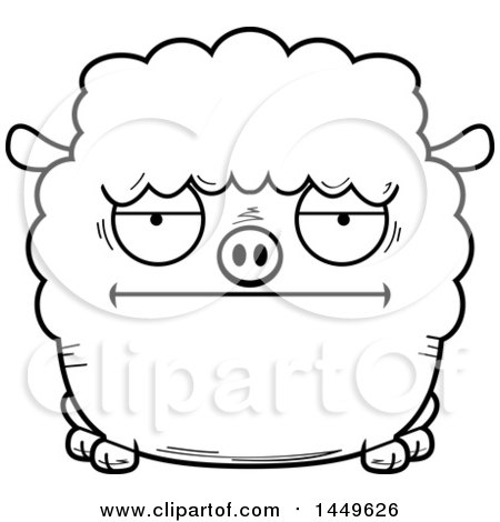 Clipart Graphic of a Cartoon Black and White Lineart Bored Sheep Character Mascot - Royalty Free Vector Illustration by Cory Thoman
