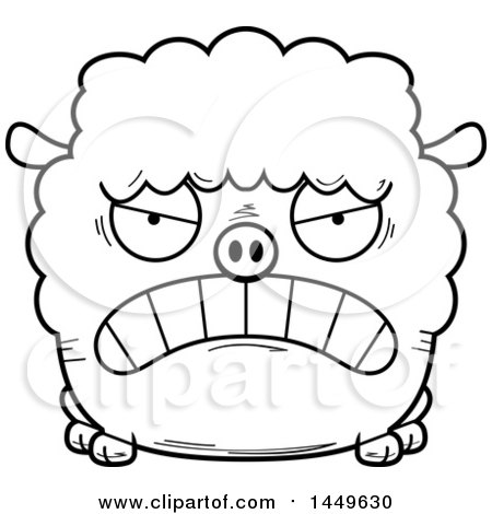 Clipart Graphic of a Cartoon Black and White Lineart Mad Sheep Character Mascot - Royalty Free Vector Illustration by Cory Thoman