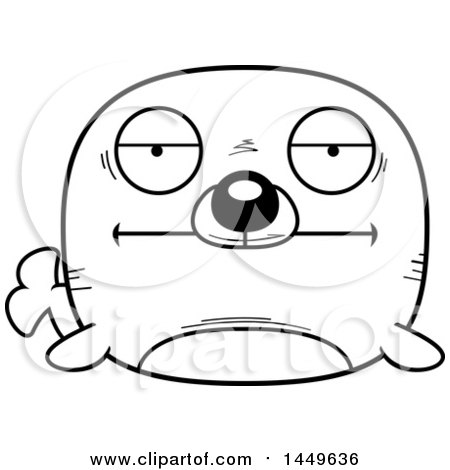 Clipart Graphic of a Cartoon Black and White Lineart Bored Seal Character Mascot - Royalty Free Vector Illustration by Cory Thoman