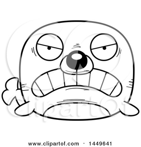 Clipart Graphic of a Cartoon Black and White Lineart Mad Seal Character Mascot - Royalty Free Vector Illustration by Cory Thoman
