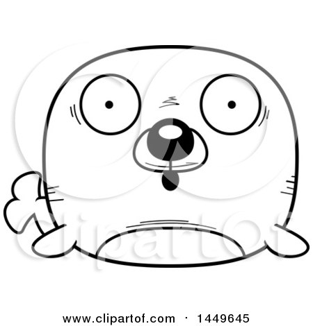 Clipart Graphic of a Cartoon Black and White Lineart Surprised Seal Character Mascot - Royalty Free Vector Illustration by Cory Thoman