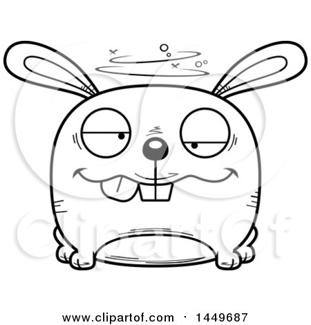 Clipart Graphic of a Cartoon Black and White Lineart Drunk Bunny Rabbit Hare Character Mascot - Royalty Free Vector Illustration by Cory Thoman