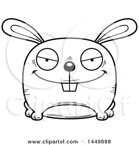 Clipart Graphic of a Cartoon Black and White Lineart Evil Bunny Rabbit Hare Character Mascot - Royalty Free Vector Illustration by Cory Thoman