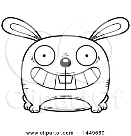 Clipart Graphic of a Cartoon Black and White Lineart Grinning Bunny Rabbit Hare Character Mascot - Royalty Free Vector Illustration by Cory Thoman