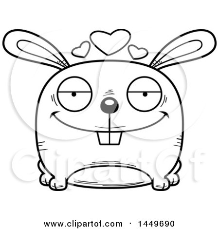 Clipart Graphic of a Cartoon Black and White Lineart Loving Bunny Rabbit Hare Character Mascot - Royalty Free Vector Illustration by Cory Thoman