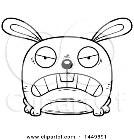 Clipart Graphic of a Cartoon Black and White Lineart Mad Bunny Rabbit Hare Character Mascot - Royalty Free Vector Illustration by Cory Thoman
