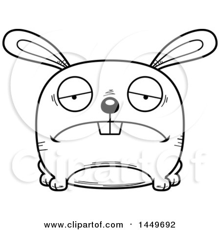 Clipart Graphic of a Cartoon Black and White Lineart Sad Bunny Rabbit Hare Character Mascot - Royalty Free Vector Illustration by Cory Thoman