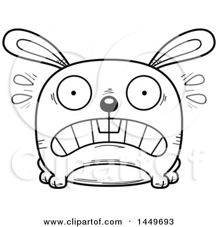 Clipart Graphic of a Cartoon Black and White Lineart Scared Bunny Rabbit Hare Character Mascot - Royalty Free Vector Illustration by Cory Thoman
