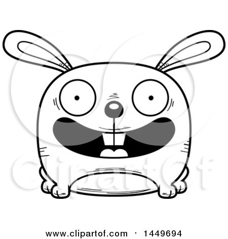 Clipart Graphic of a Cartoon Black and White Lineart Happy Bunny Rabbit Hare Character Mascot - Royalty Free Vector Illustration by Cory Thoman
